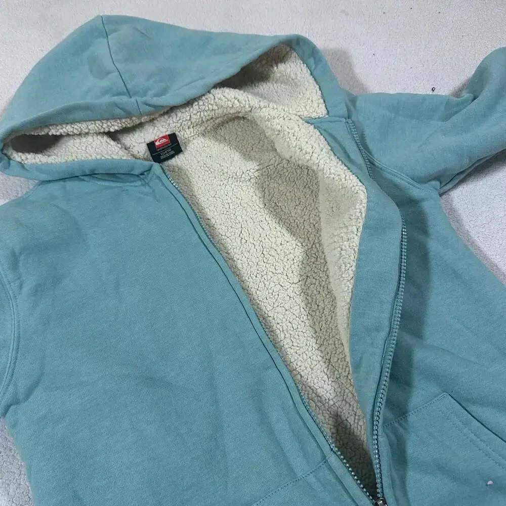 Quiksilver Sherpa Lined Full Zip Hoodie Light Blue Surf Skate Jacket Youth L